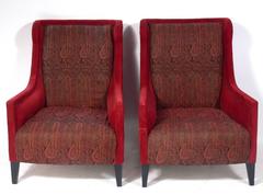 Pair of Modern British Wing Back Lounge Chairs by Andrew Martin