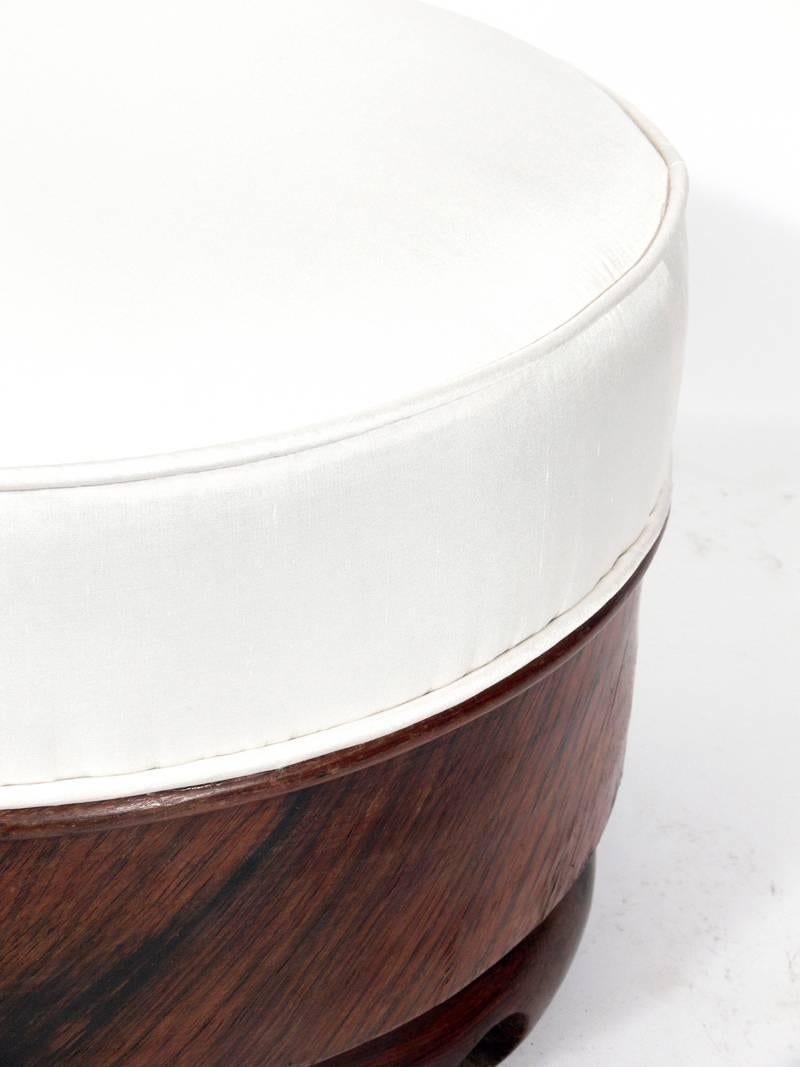 Chinese Asian Rosewood and Silk Stool