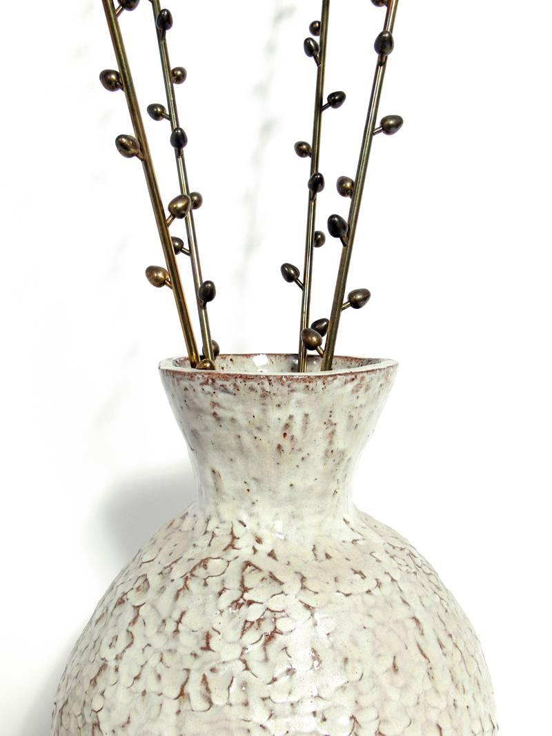 Mid-Century Modern Large-Scale French Ceramic Vase and Bronze Pussy Willows For Sale