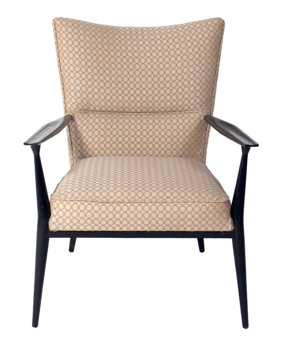 Geschwungener Mid Century Modern Lounge Chair, entworfen von Paul McCobb, ca. 1950er Jahre. Dieser Stuhl hat auf Schritt und Tritt wunderbare Linien und sieht aus jedem Blickwinkel großartig aus. Sehr bequem. Dieses Stück wird derzeit neu gepolstert