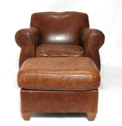 Leder-Clubsessel und Ottomane im französischen Art-Déco-Stil von Mitchell Gold zur Restaurierung