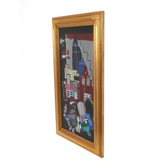 Cuadro de rascacielos al estilo Art Déco, 57" x 33", Nueva York, al estilo de Stuart Davis
