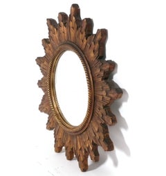 Miroir « Sunburst » en bois doré, 24" de diamètre, style Hollywood Regency, fabrication italienne, superbe patine