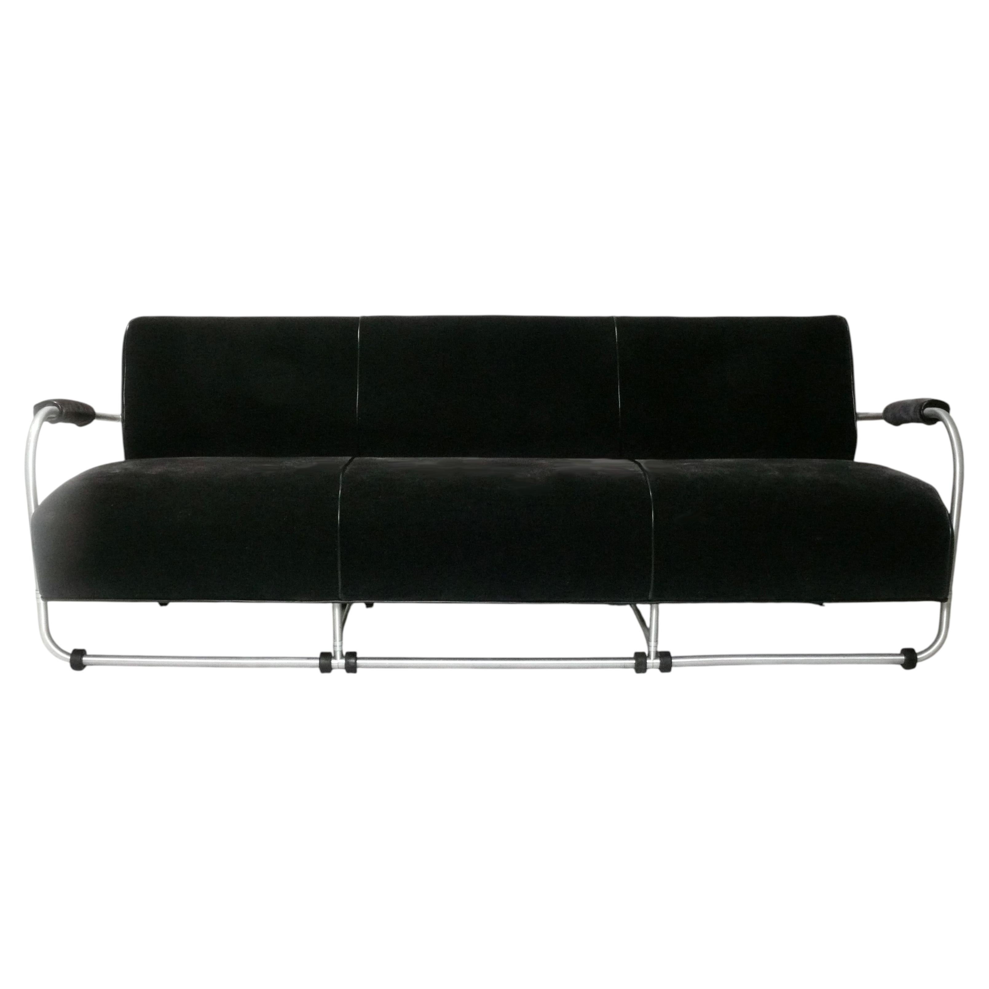 Warren McArthur Art Deco Sofa circa 1930s Streamlined Aluminum Reupholstered 89" For Sale