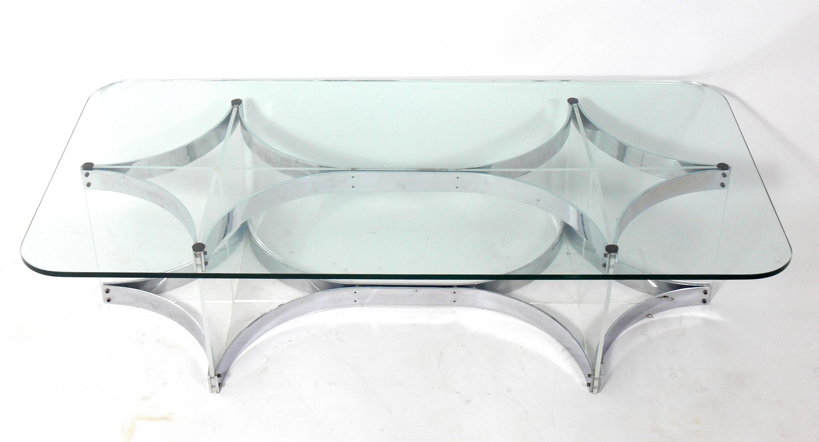 Modernist chrome and Lucite coffee table by Alessandro Albrizzi, Italy, circa 1970s.