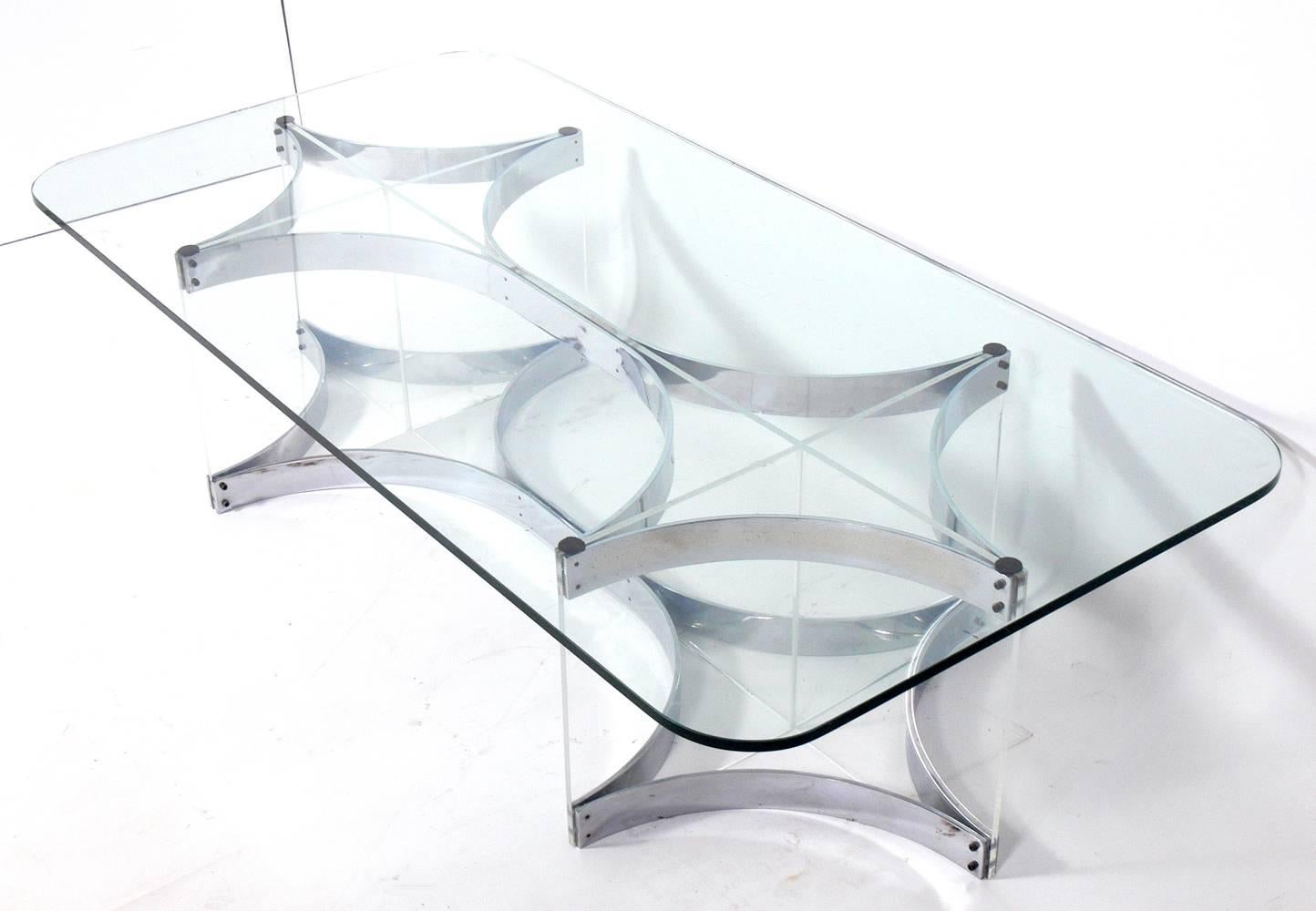 Mid-Century Modern Modernist Chrome and Lucite Coffee Table by Alessandro Albrizzi