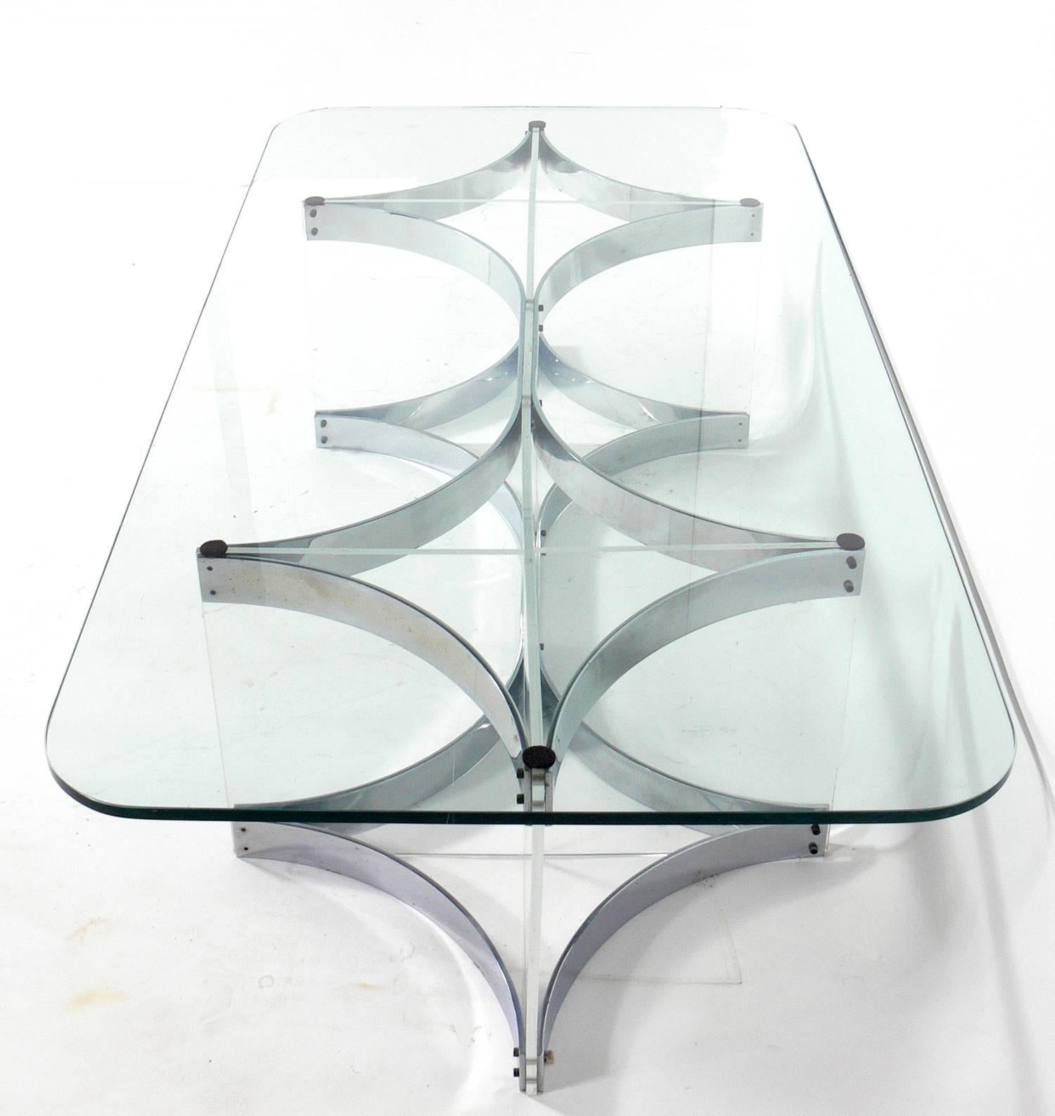 Italian Modernist Chrome and Lucite Coffee Table by Alessandro Albrizzi