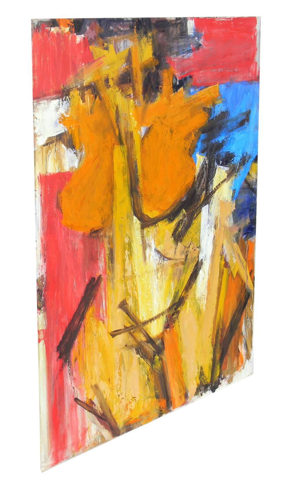 Mid-Century Modern Pair of Vibrant Abstract Figural Paintings
