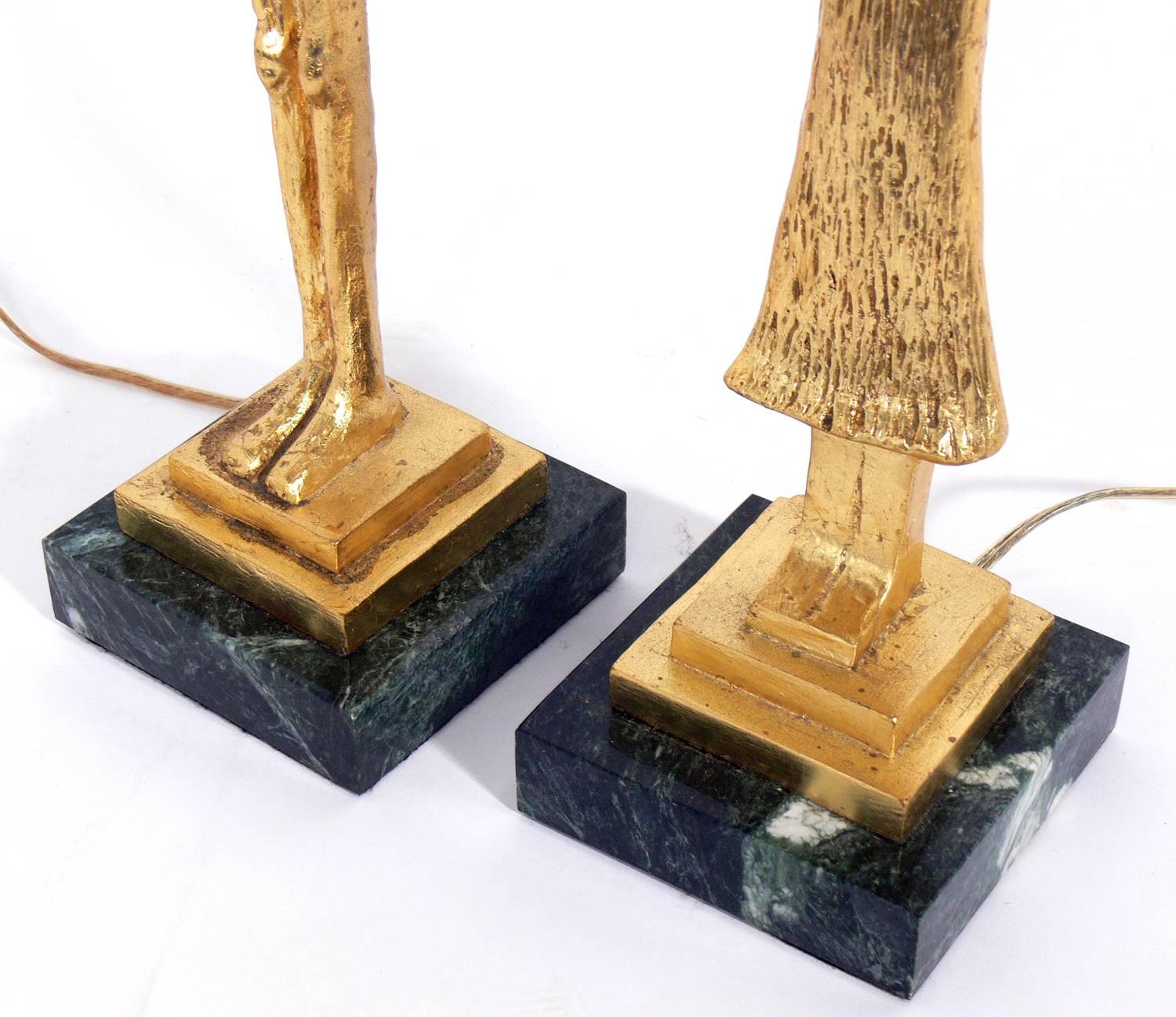 Gilt Pair of Figural Lamps in the Manner of Diego Giacometti