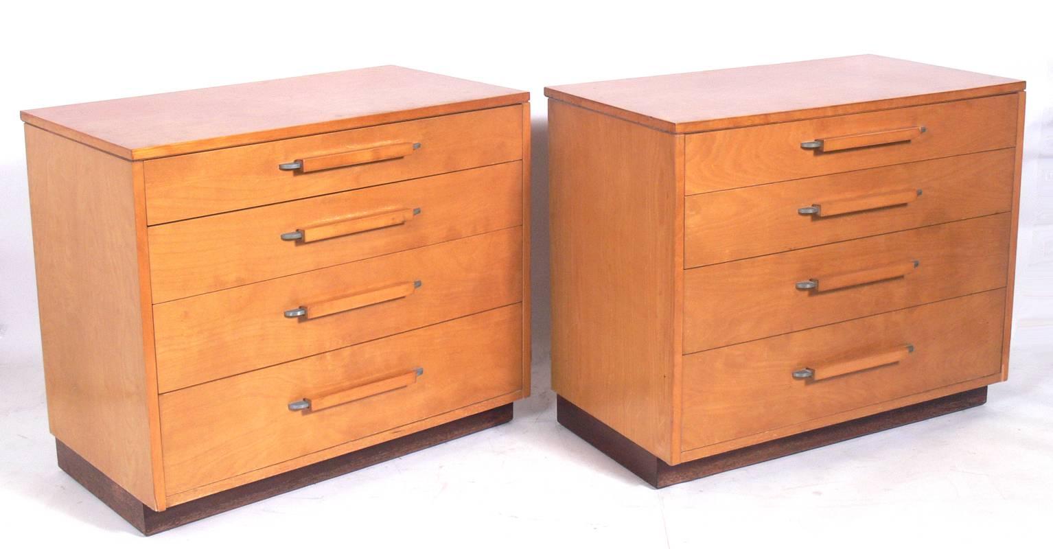 Pair of modern birch chests or dressers, designed by Eliel Saarinen and his daughter Pipsan Saarinen Swanson for the Johnson Furniture Company, American, circa 1940s. 

In 1937 they designed these pieces as part of the 