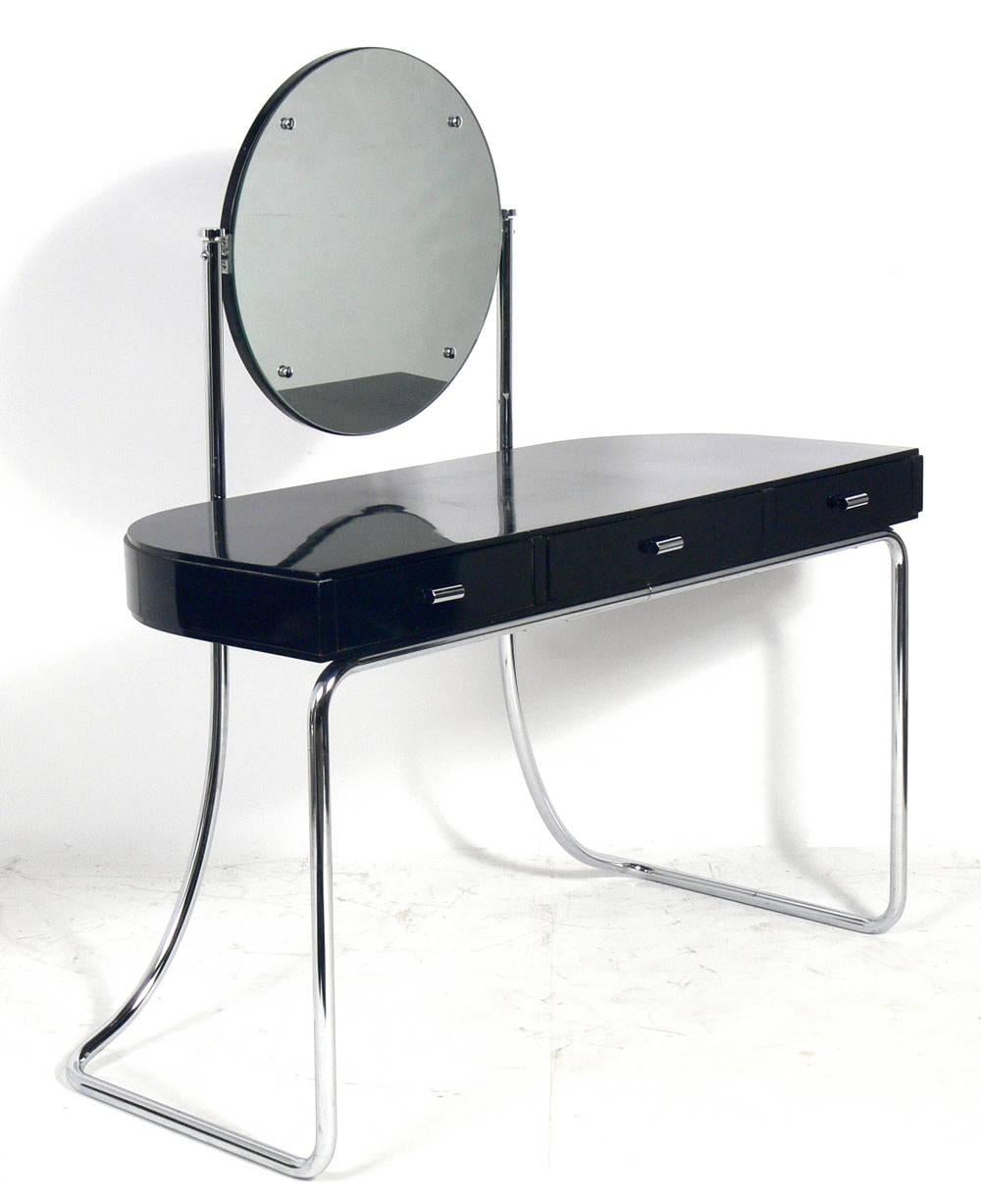 Lacquered Art Deco Black and Chrome Vanity Attributed to Marcel Breuer