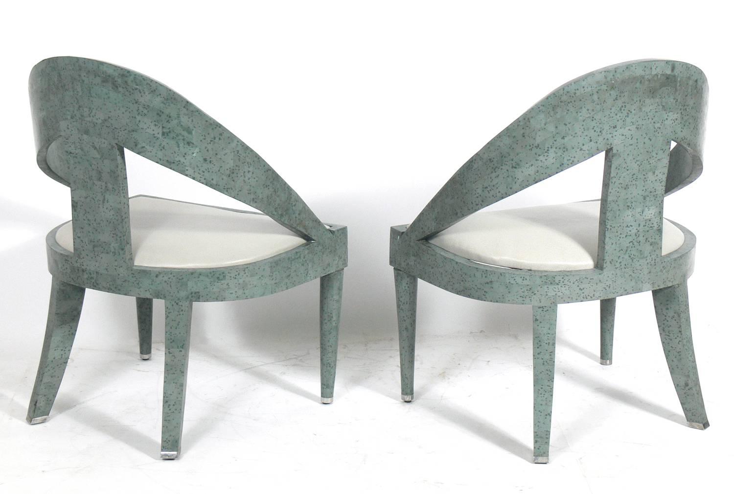 American Pair of Tessellated Chairs with Silver Inlay