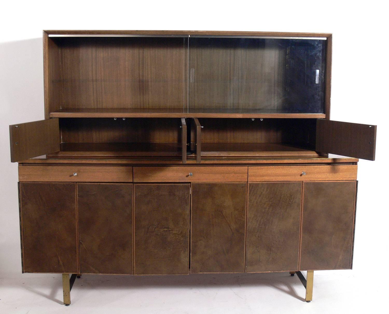 Mid-Century Modern Modern Leather Front Credenza by Paul McCobb