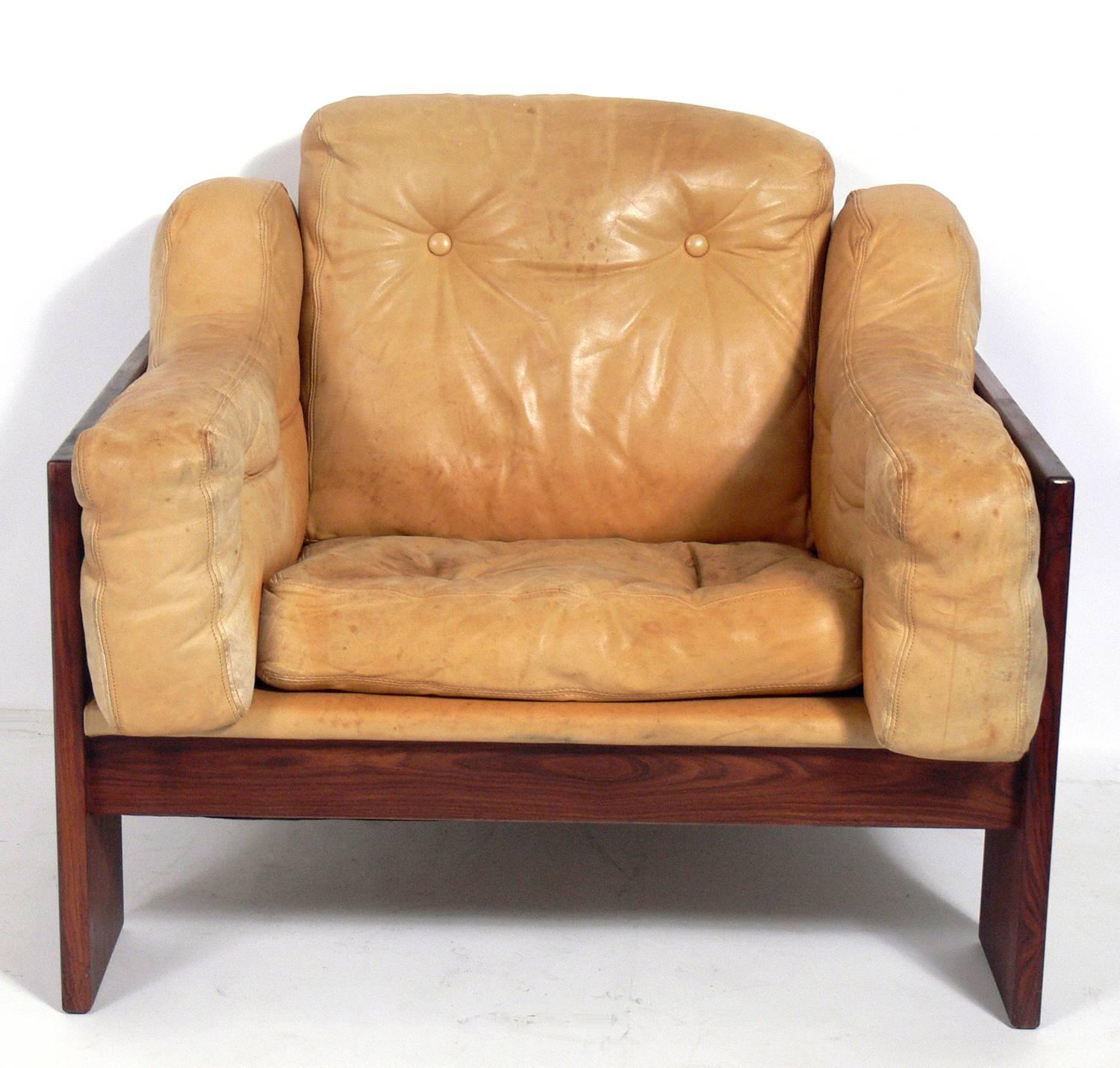 Mid-Century Modern Sculptural Danish Modern Rosewood and Leather Lounge Chair