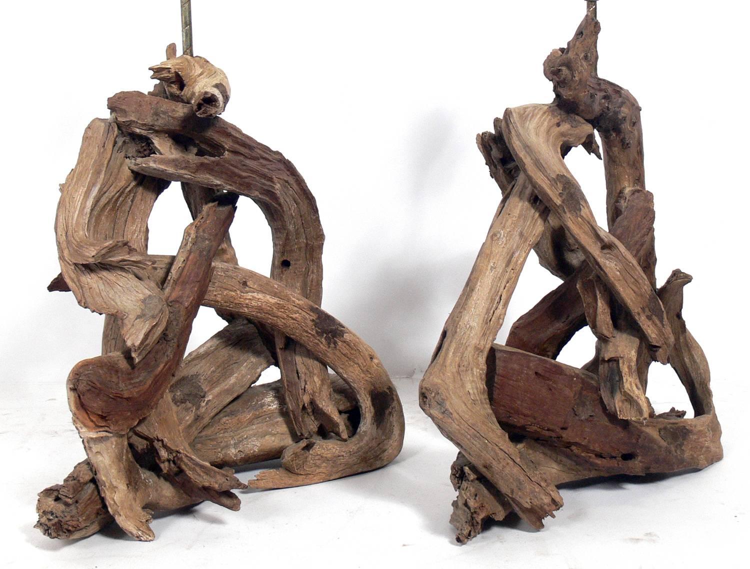 Mid-Century Modern Pair of Sculptural Driftwood Lamps