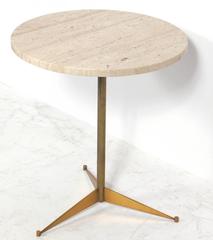 Paul McCobb Brass and Travertine Tripod Table
