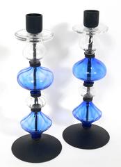 Colorful Danish Modern Glass Candlesticks by Erik Hoglund
