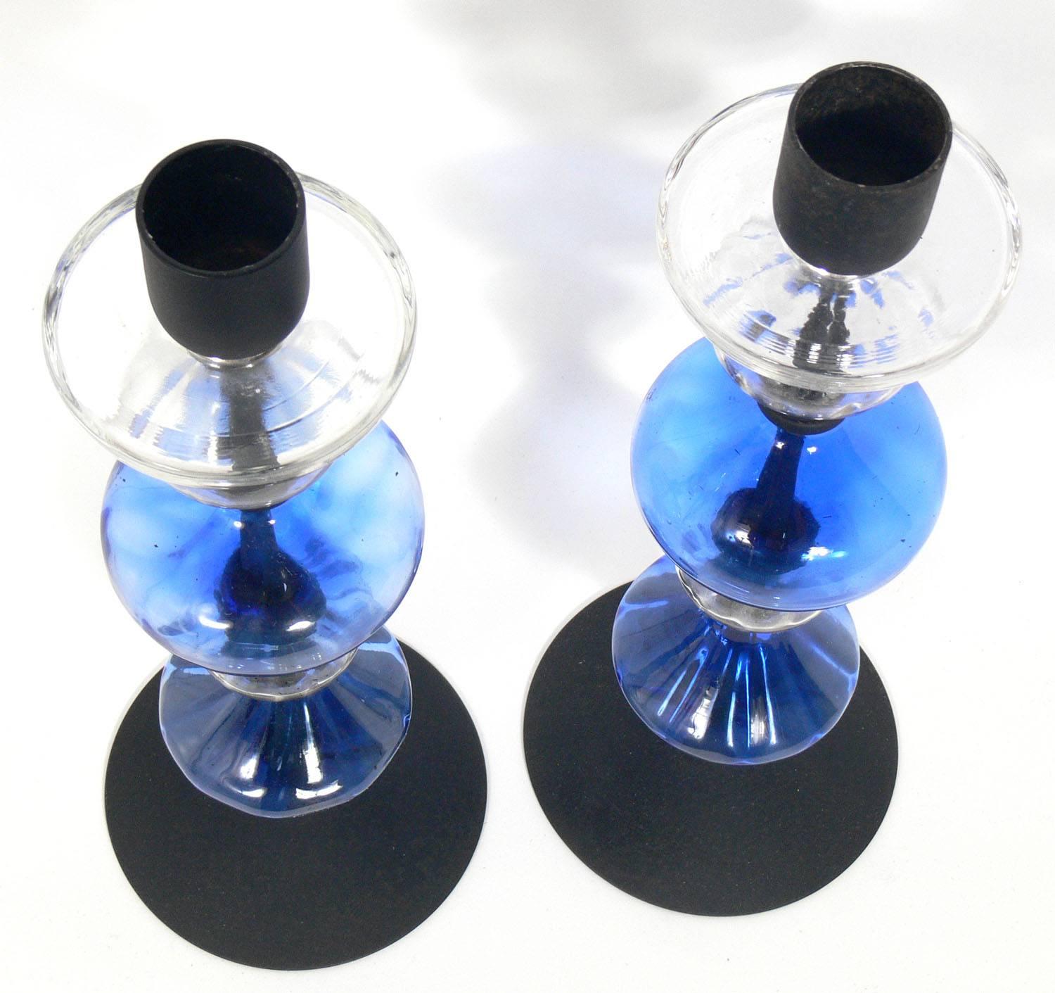 Mid-Century Modern Colorful Danish Modern Glass Candlesticks by Erik Hoglund