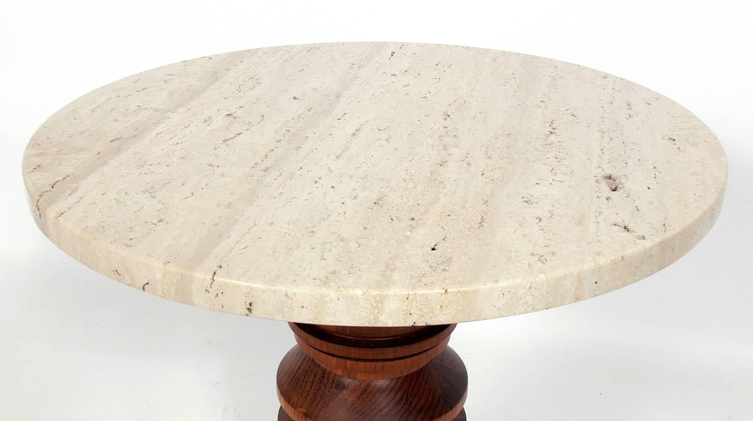 Mid-Century Modern Travertine and Walnut End Table In Good Condition In Atlanta, GA