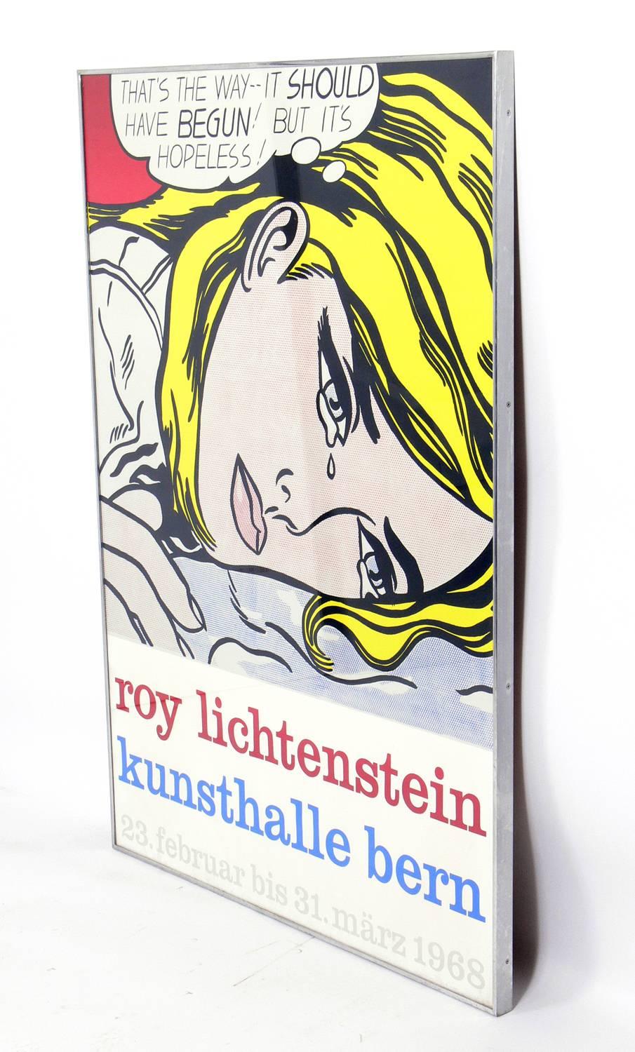 Vintage screenprint poster for Roy Lichtenstein's 1968 exhibition at Kunsthalle, Bern depicting the painting 