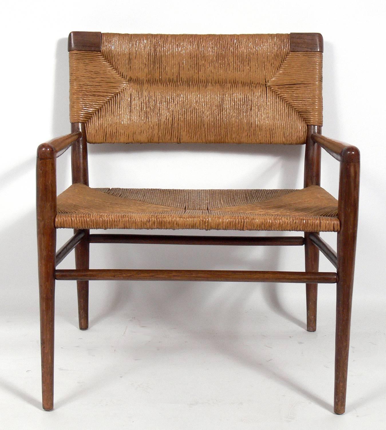 American Walnut and Rush Lounge Chair by Mel Smilow