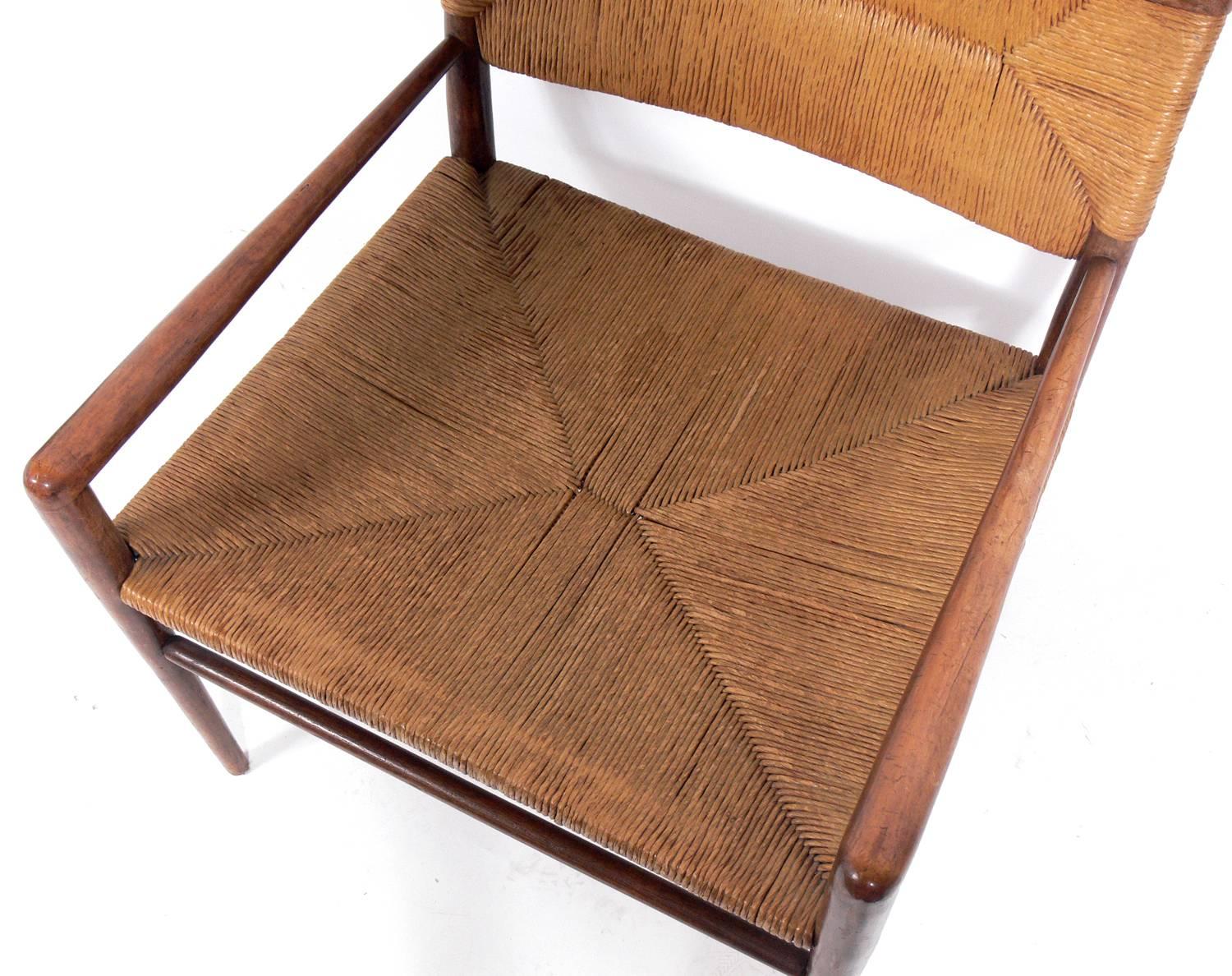 Walnut and Rush Lounge Chair by Mel Smilow In Good Condition In Atlanta, GA
