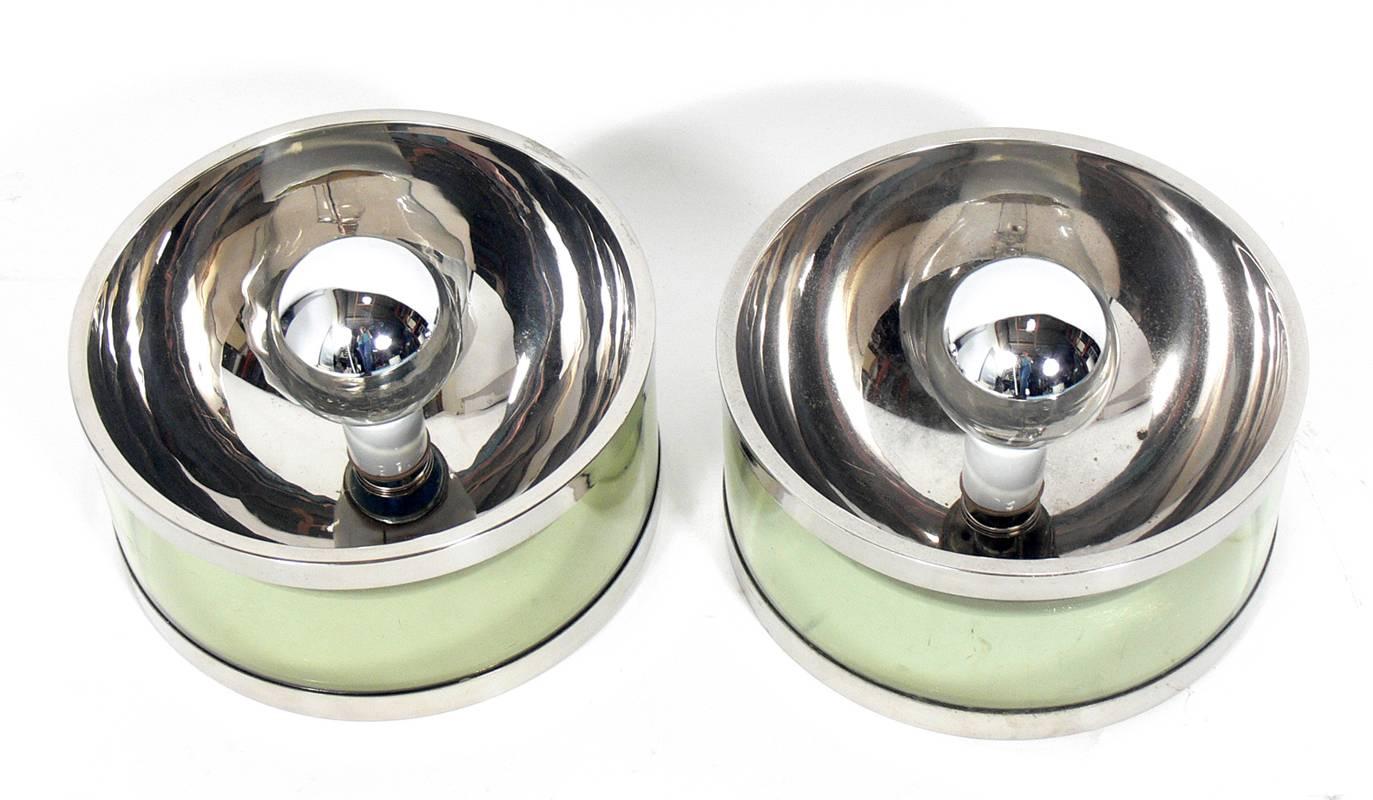 Mid-Century Modern Pair of Italian Chrome and Lucite Sconces by Felice Antonio Botta For Sale