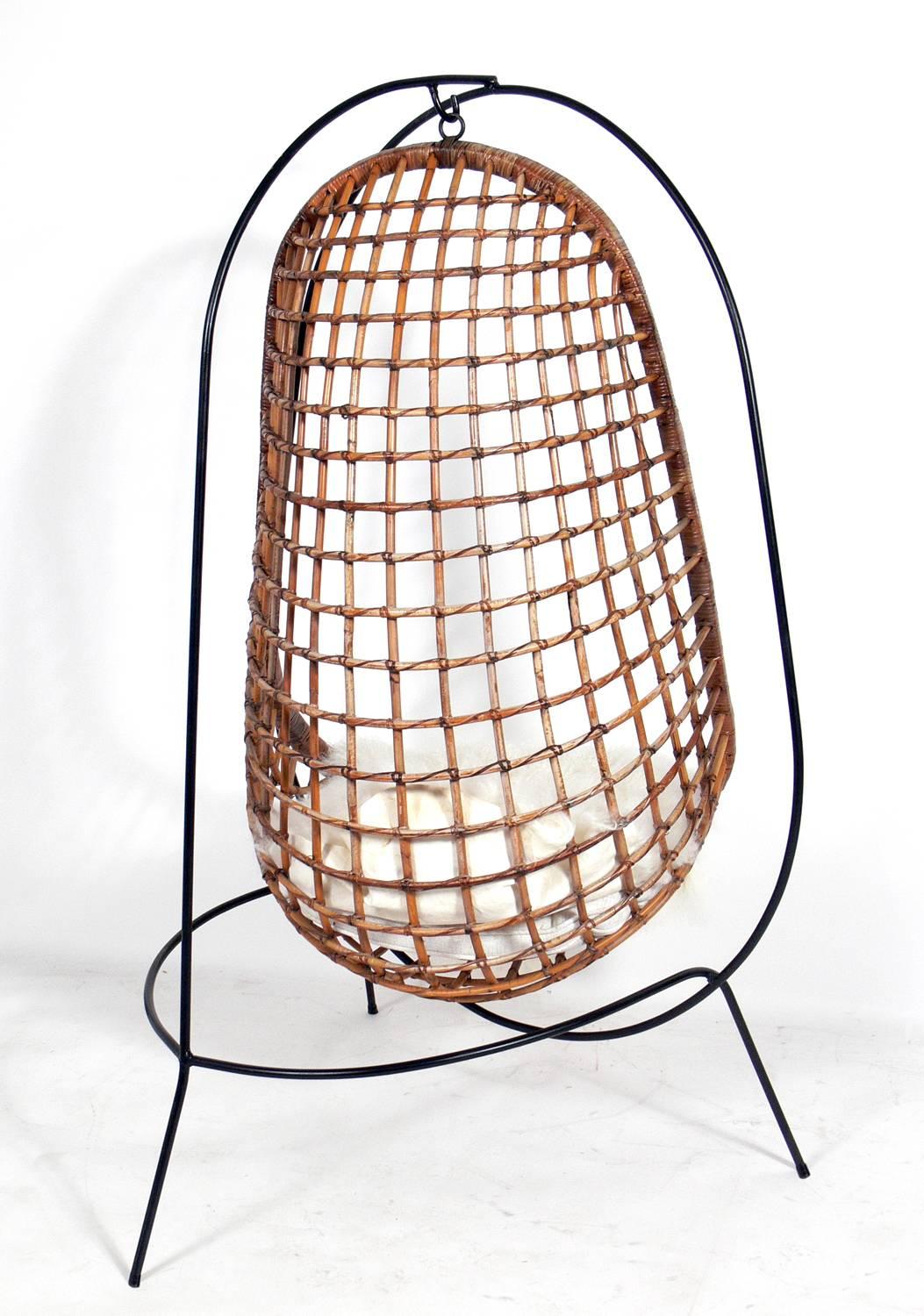 Sculptural Iron and Rattan Hanging Chair In Good Condition In Atlanta, GA