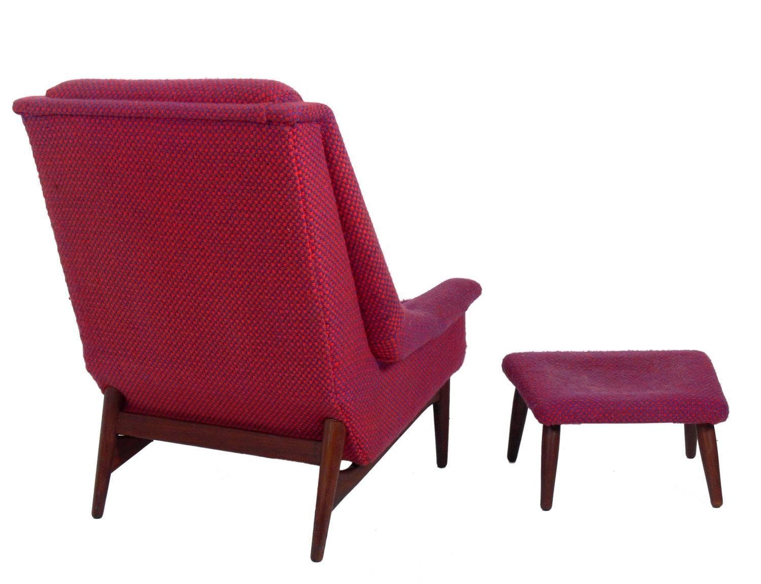 Mid-Century Modern Danish Modern Lounge Chair and Ottoman Attributed to Folke Ohlsson