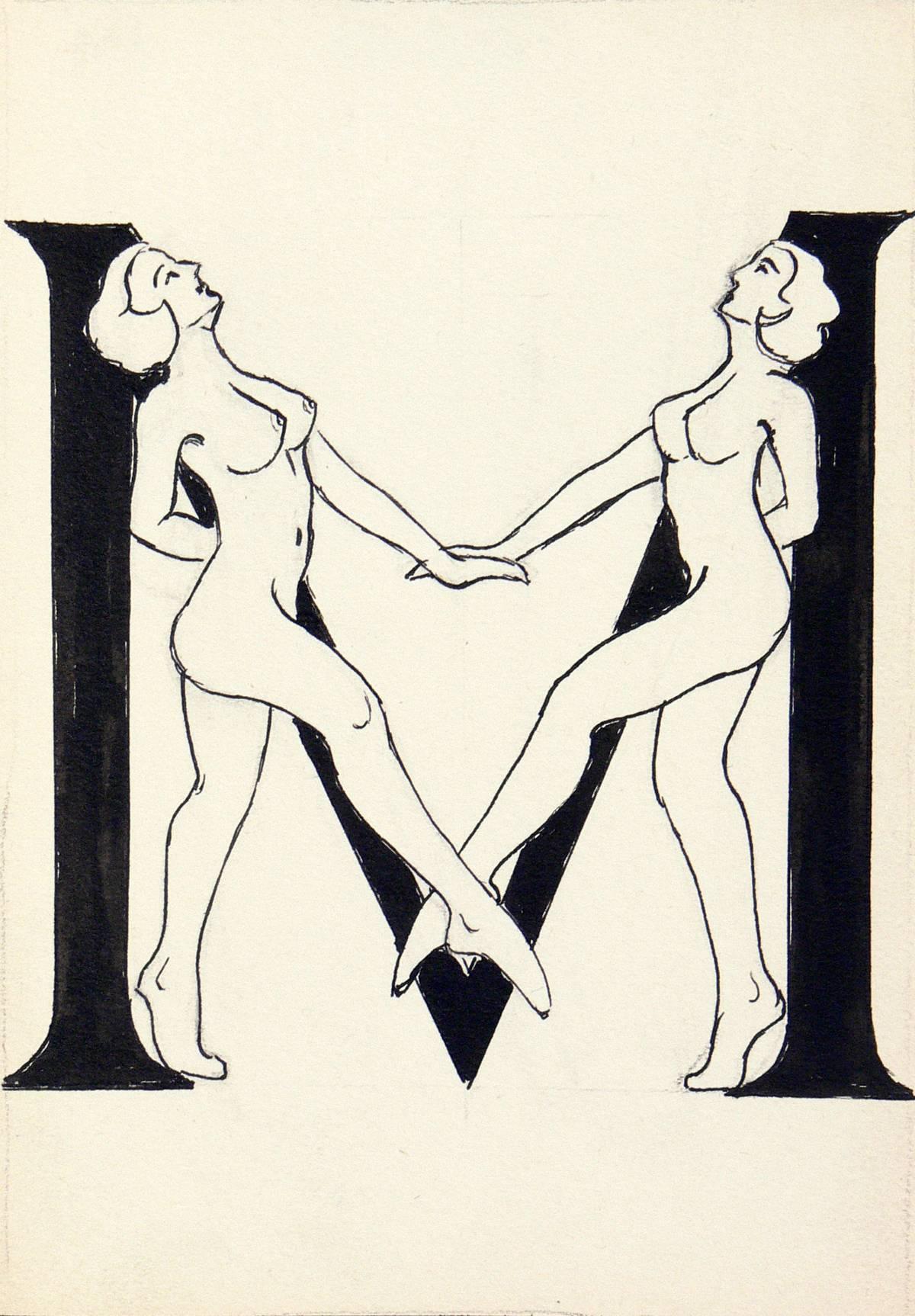 Suite of 26 Art Deco Nude Alphabet Pen and Ink Drawings In Good Condition For Sale In Atlanta, GA