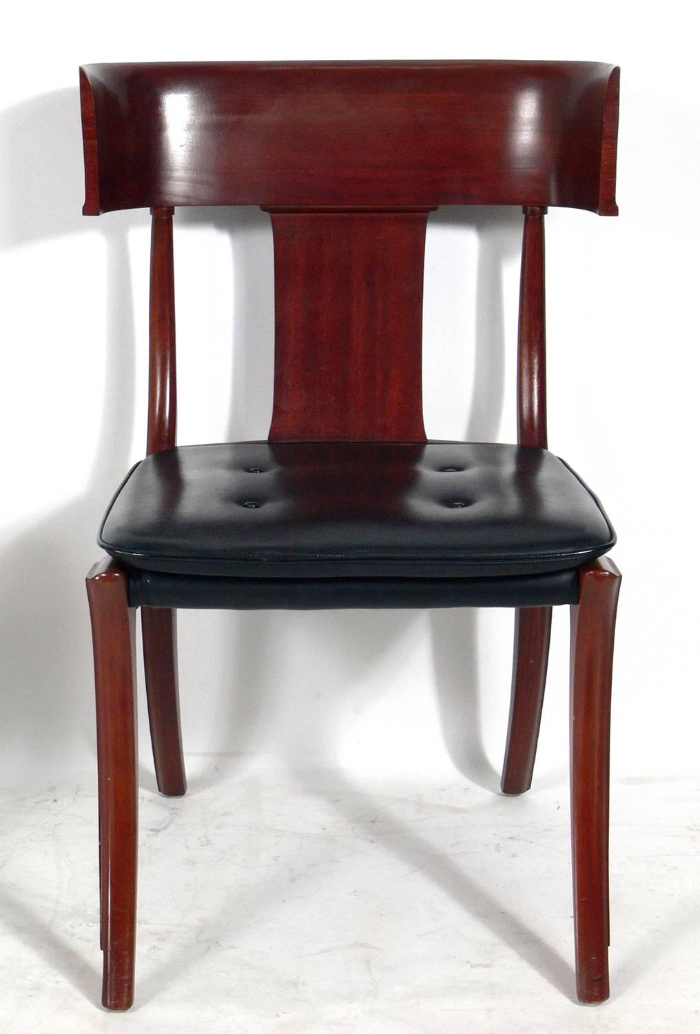 American Pair of Curvaceous Walnut Klismos Chairs