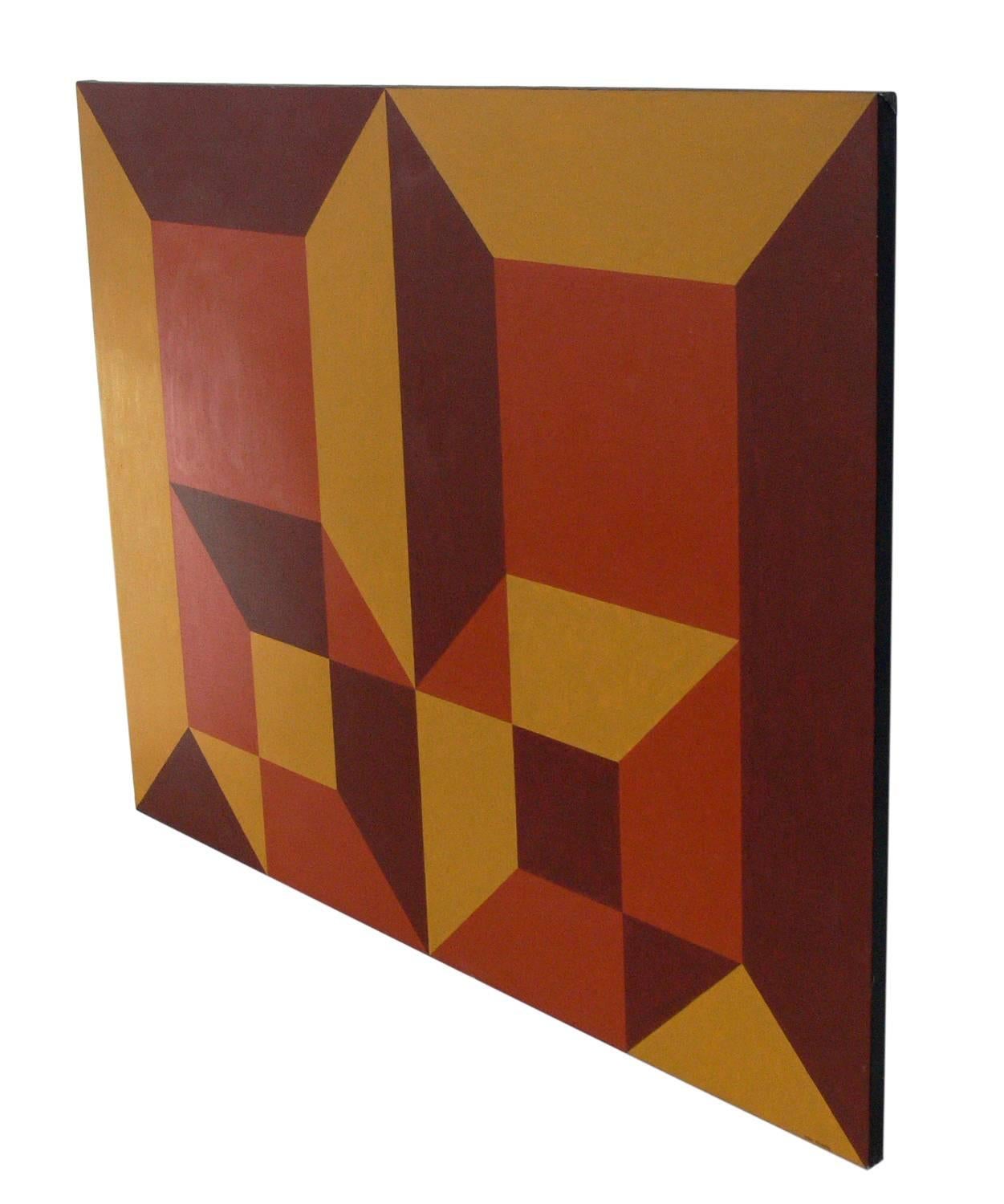 large-scale abstract painting, executed by Debbie Kowansky, July 1969. It is unframed with the painted canvas stretched around the edge so it could be hung vertically or horizontally as is without framing. Signed on the front lower right and on the