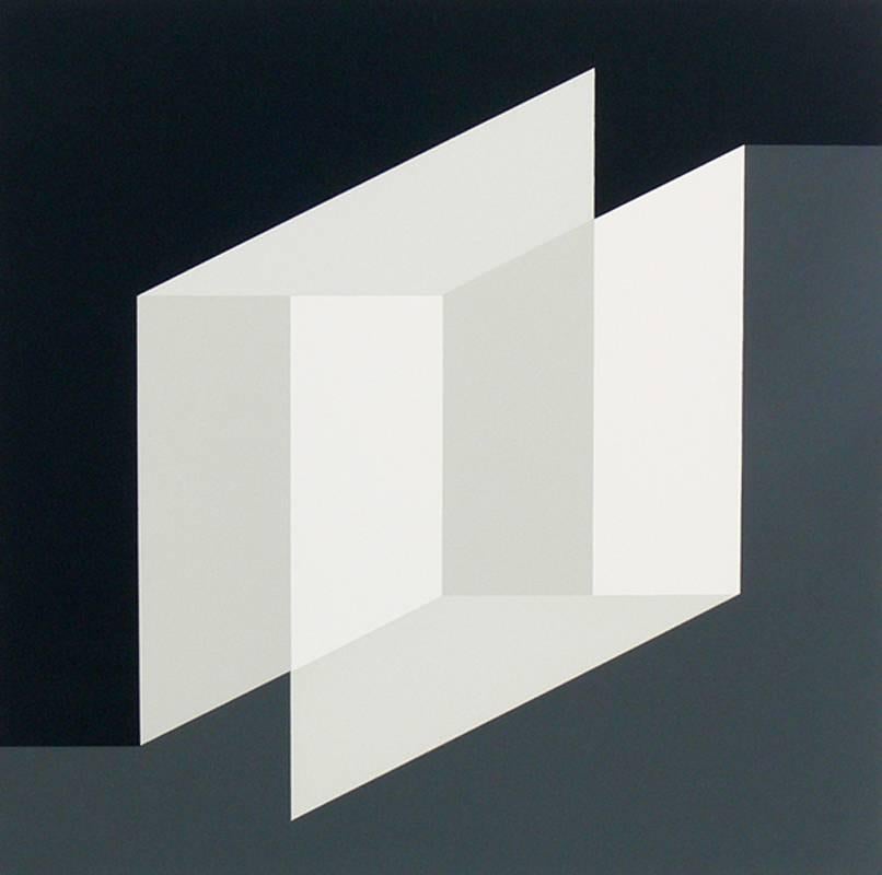 Josef Albers abstract lithograph from formulation and articulation, published by Harry N. Abrams Inc., New York, and Ives Sillman Inc., New Haven, circa 1972. This work is from portfolio II, folder 26. It has been framed in a clean lined black
