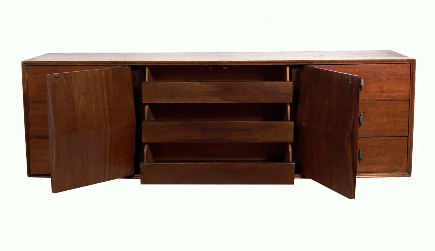 American Sculptural Mid-Century Modern Wall-Mounted Credenza