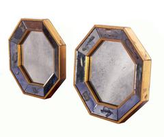 Pair of Petite Antiqued Octagonal Mirrors