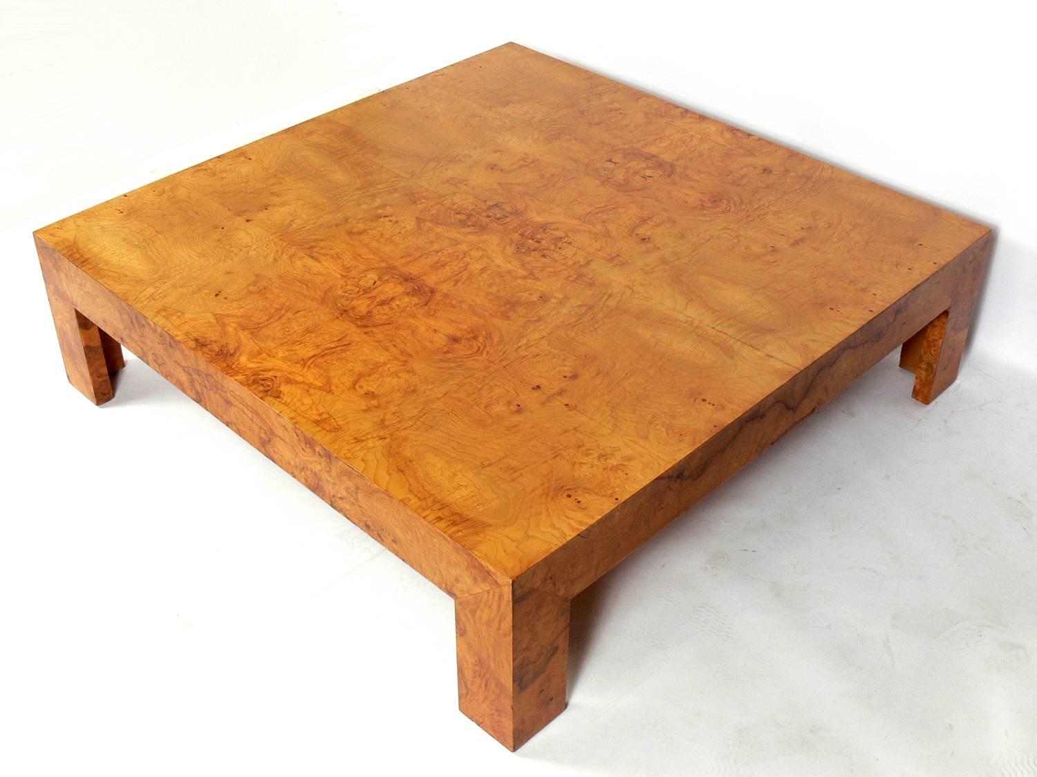 American Large-Scale Burl Wood Coffee Table by Milo Baughman