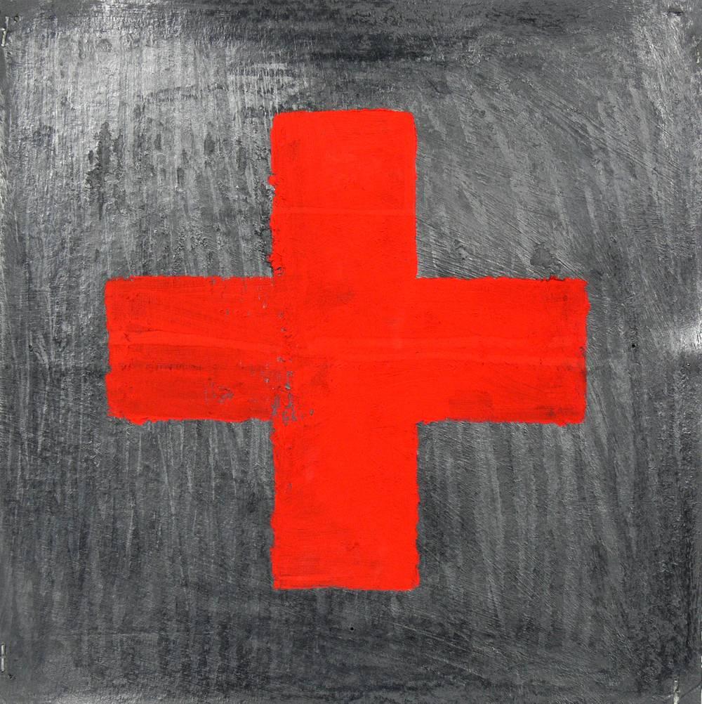 Mid-Century Modern Group of 12 Original Red Cross Paintings Very Graphic