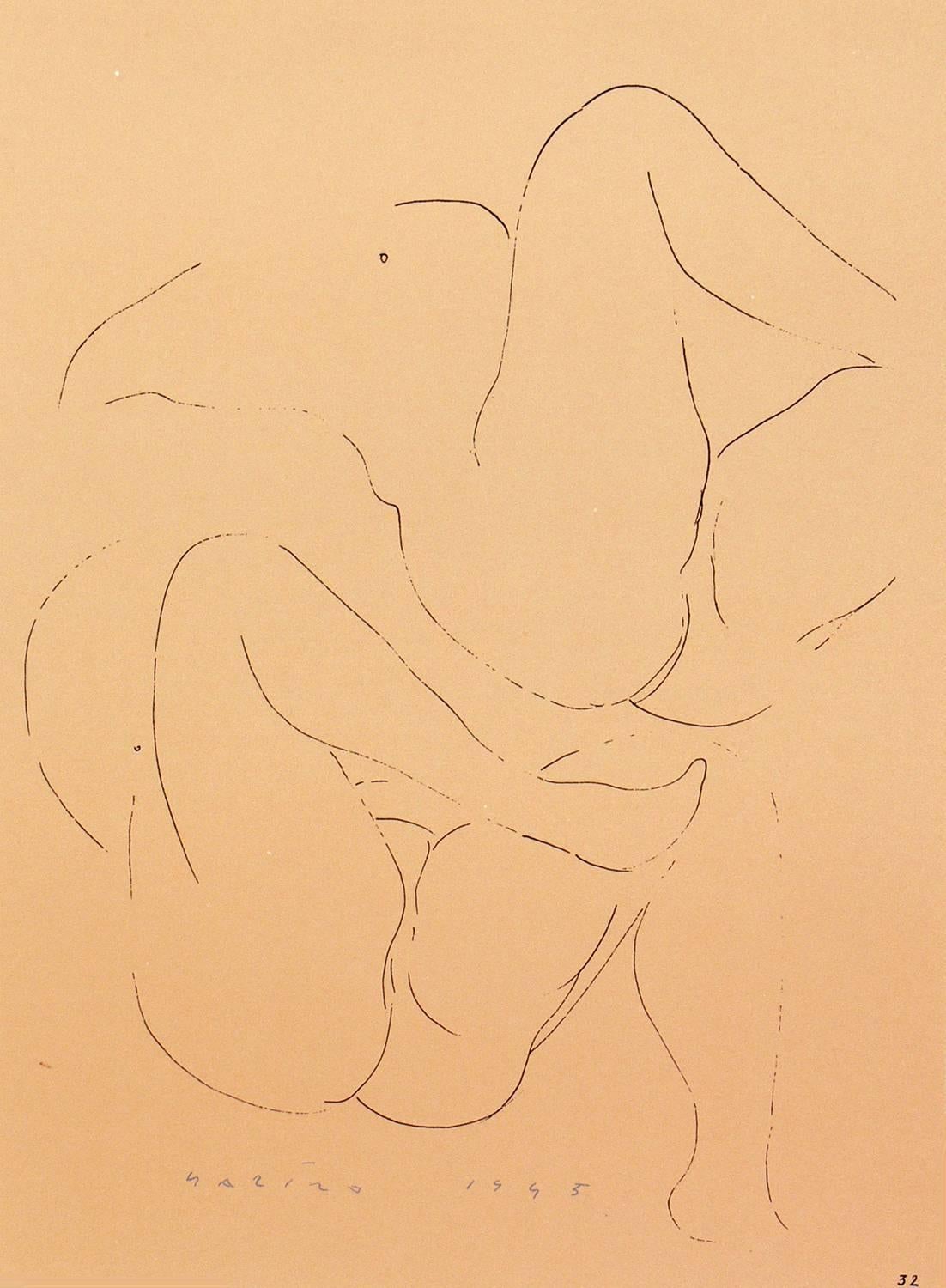 German Pair of Nude Figural Lithographs by Marino Marini For Sale