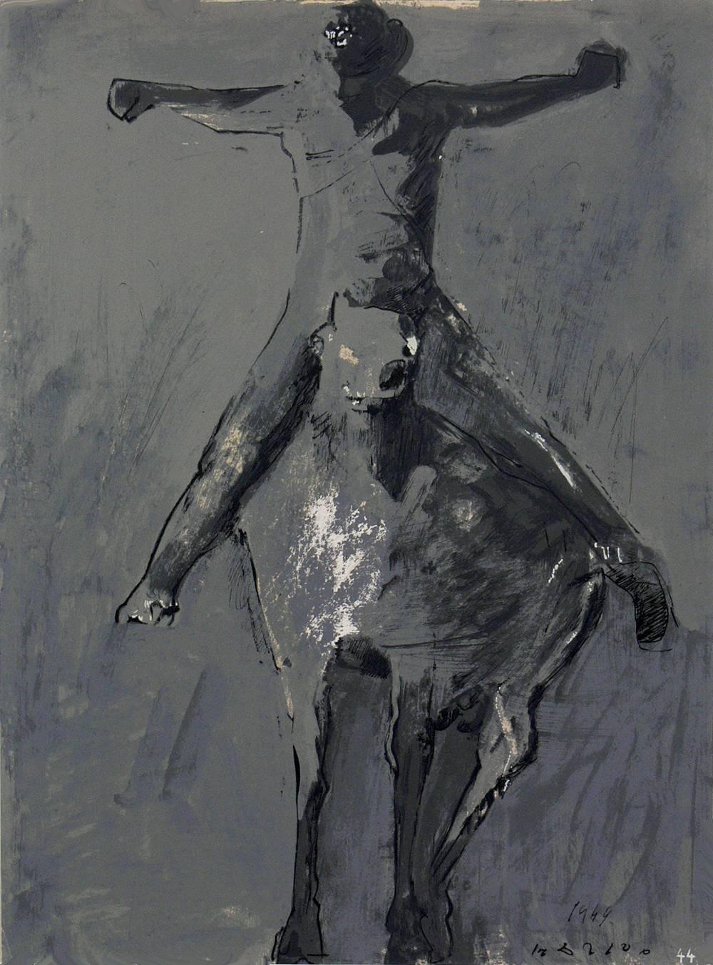 Ein Paar Pferde- und Reiterlithographien von Marino Marini, aus der Mappe Marino Marini, gedruckt bei Carl Schunemann, Deutschland, um 1968. Sie wurden in saubere, schwarz lackierte Galerierahmen gerahmt.