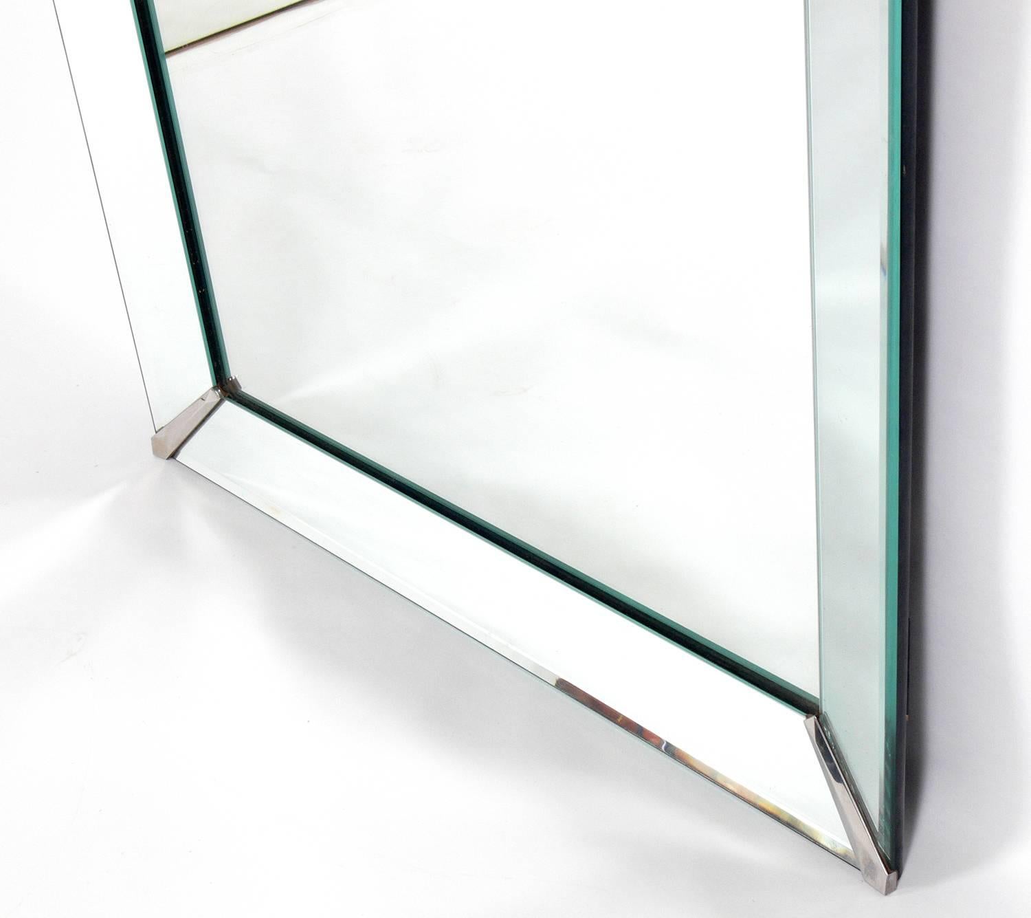 American Large-Scale 1940s Mirror with Nickel Fittings 