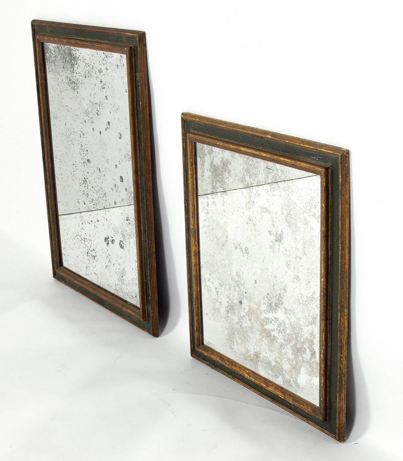 American Forest Green and Gilt Framed Antiqued Mirrors