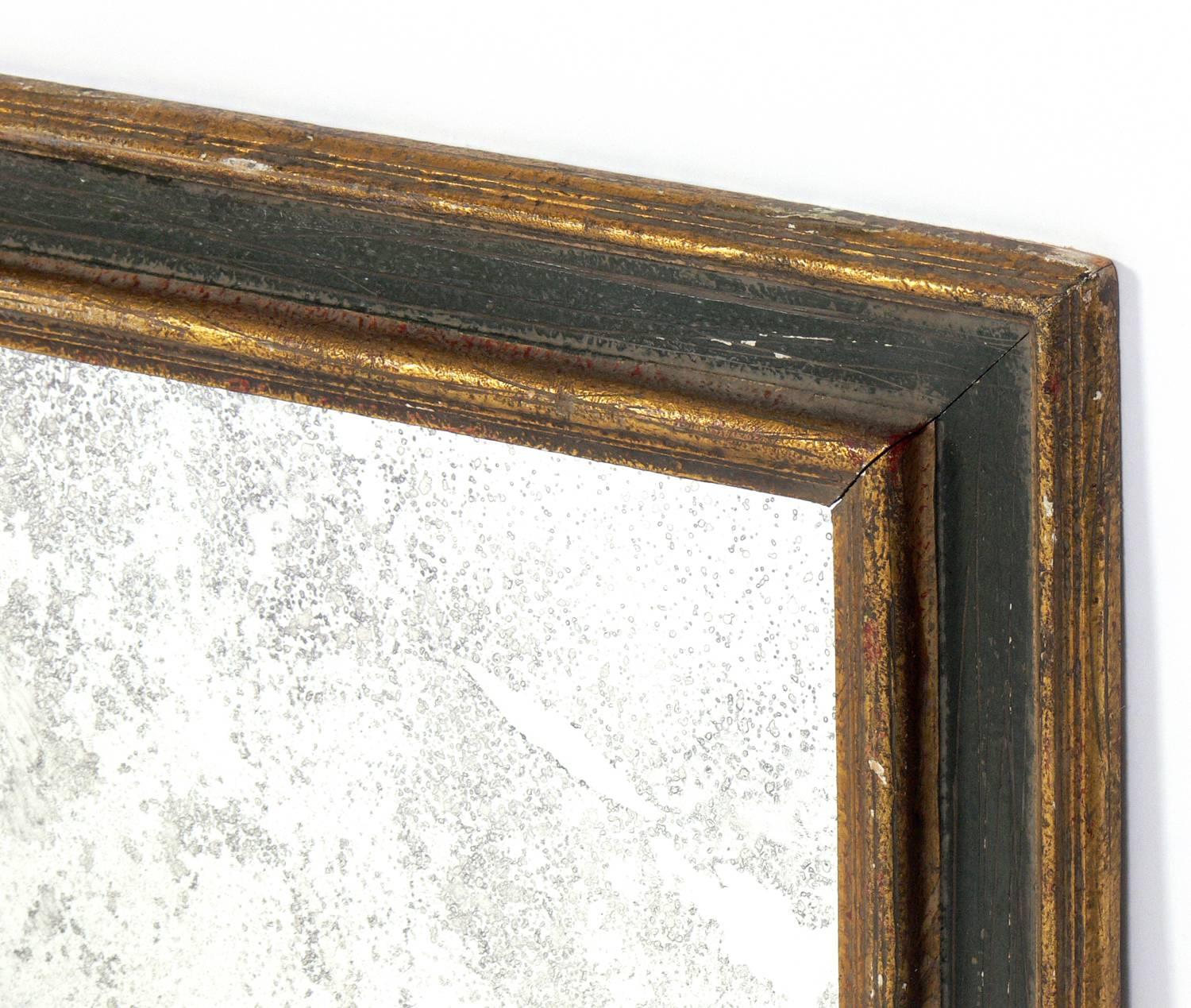 Forest Green and Gilt Framed Antiqued Mirrors In Distressed Condition In Atlanta, GA