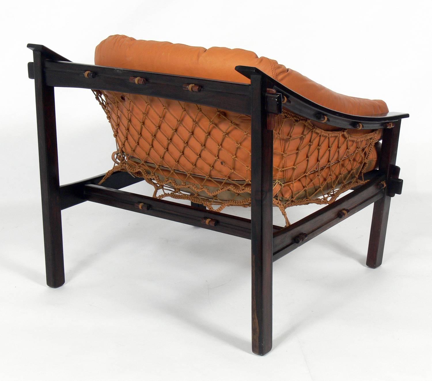 Mid-Century Modern Exotic Jacaranda and Leather Brazilian Lounge Chair by Jean Gillon