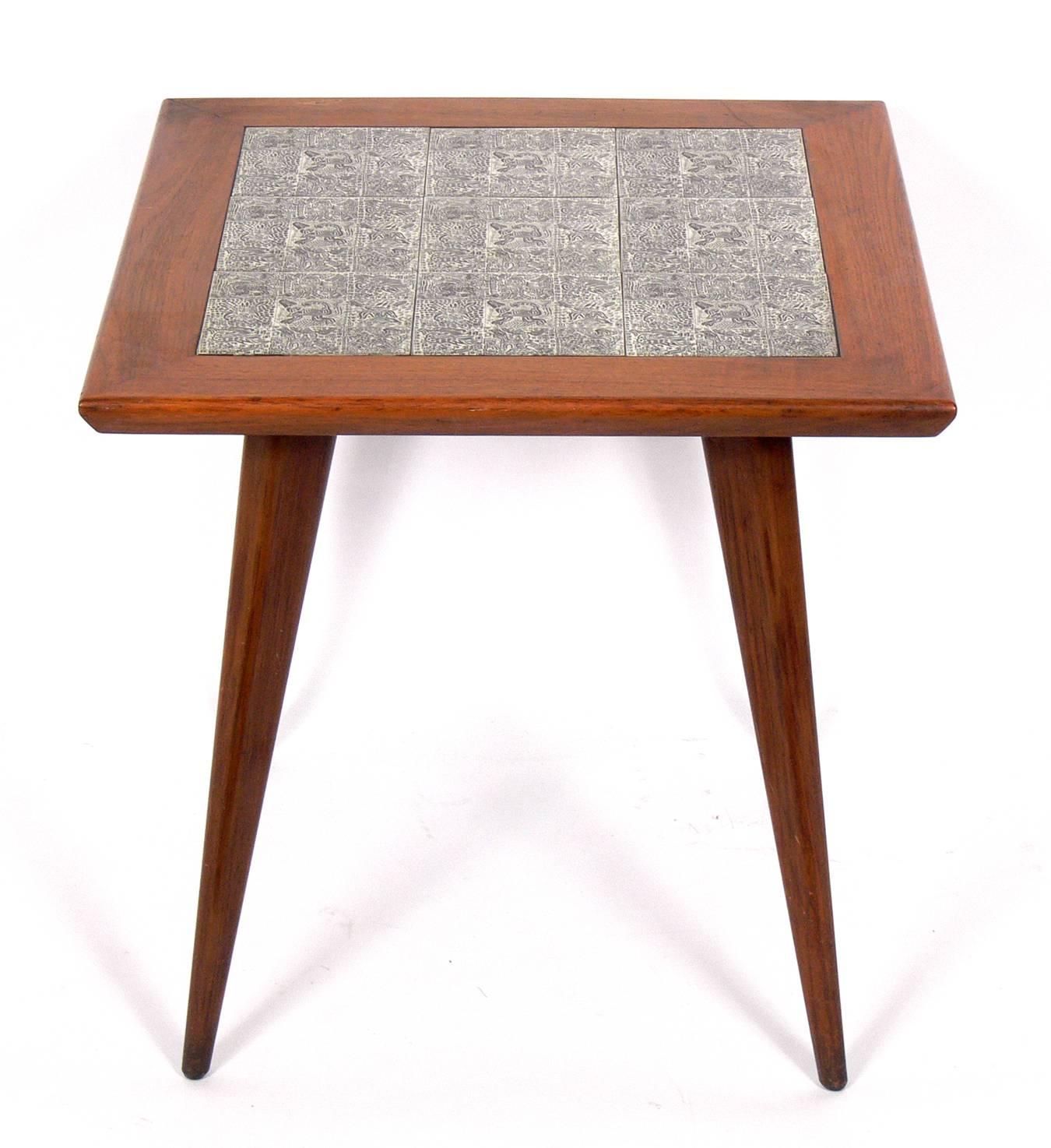 Brazilian Mid-Century end table with inset tiles, Brazil, circa 1960s. Retains warm original patina.