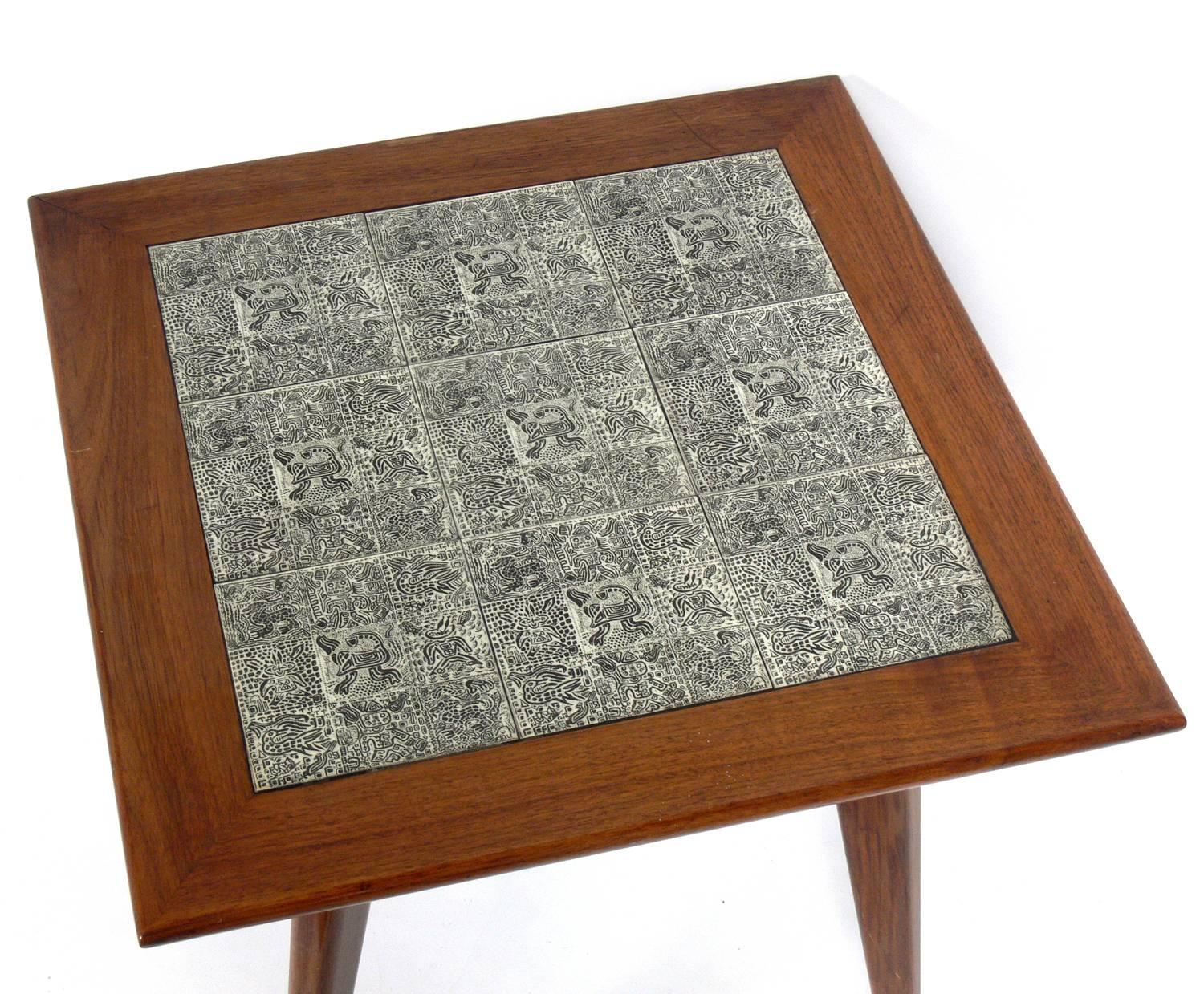 Mid-Century Modern Brazilian Mid-Century End Table with Inset Tiles
