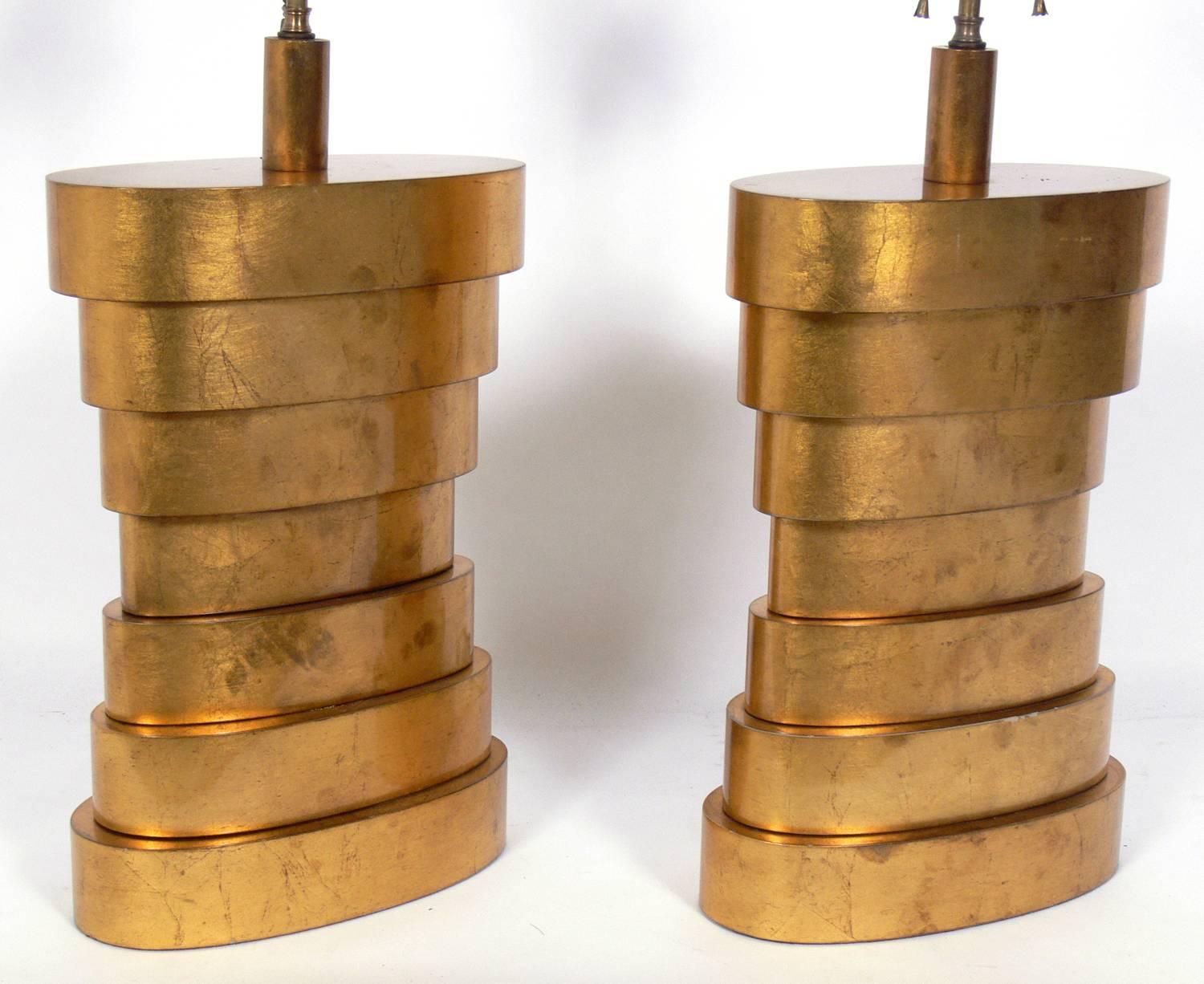 Mid-Century Modern Large-Scale Gold Leafed Stacked Lamps