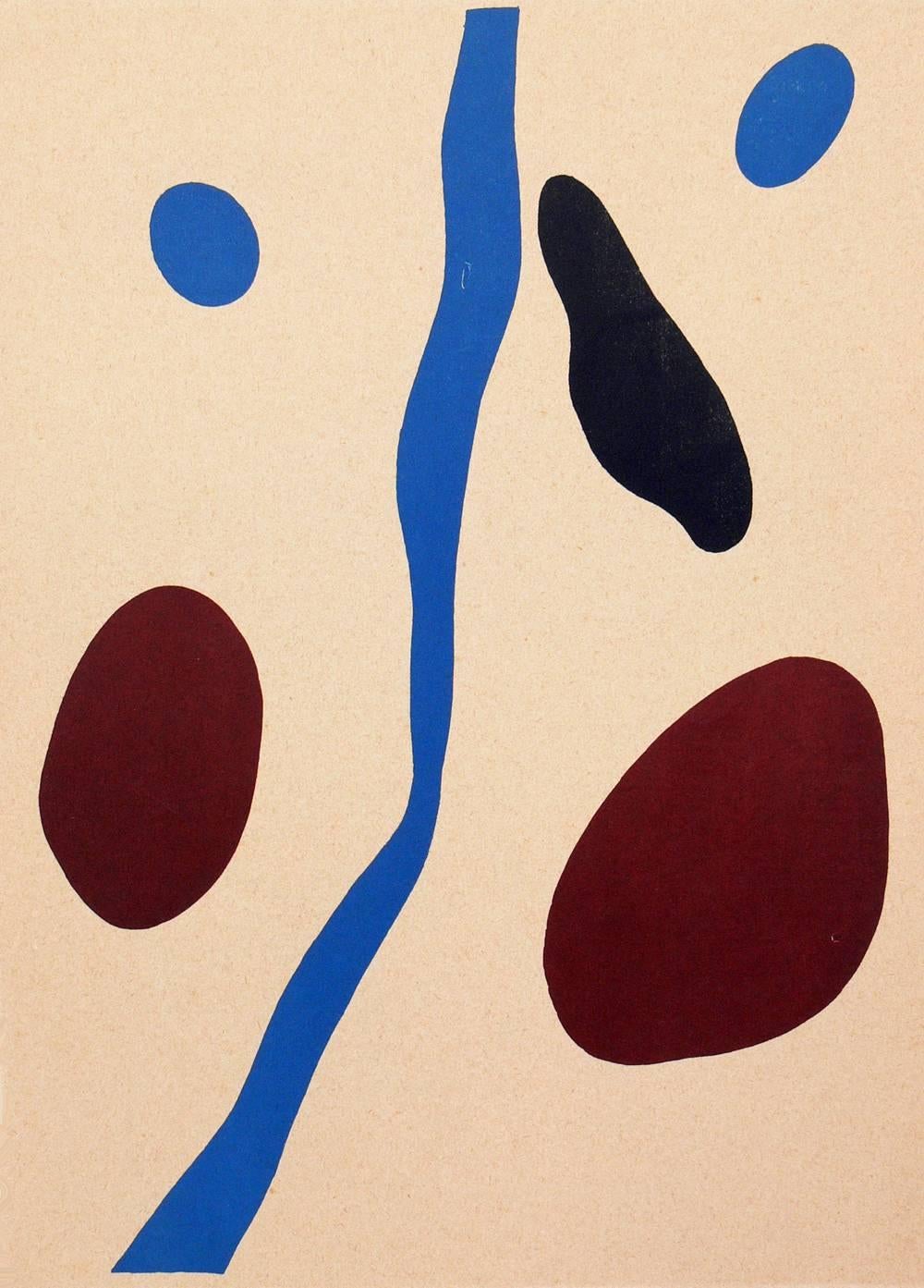 Jean Arp lithographs or etchings, circa 1930s. They have been framed in clean lined black lacquer gallery frames. The larger lithograph measures 18