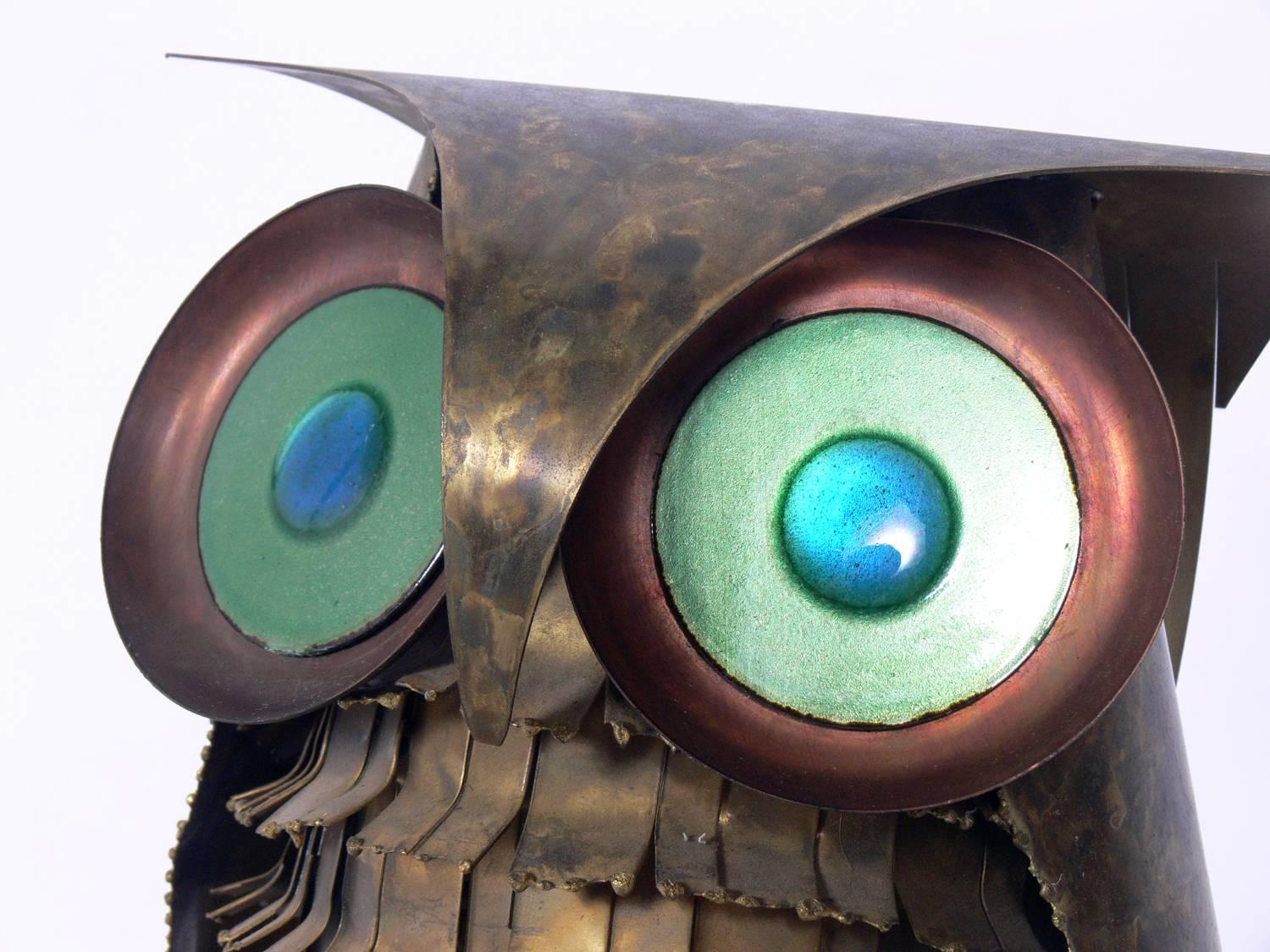 Enameled Whimsical Owl Sculpture by Curtis Jere