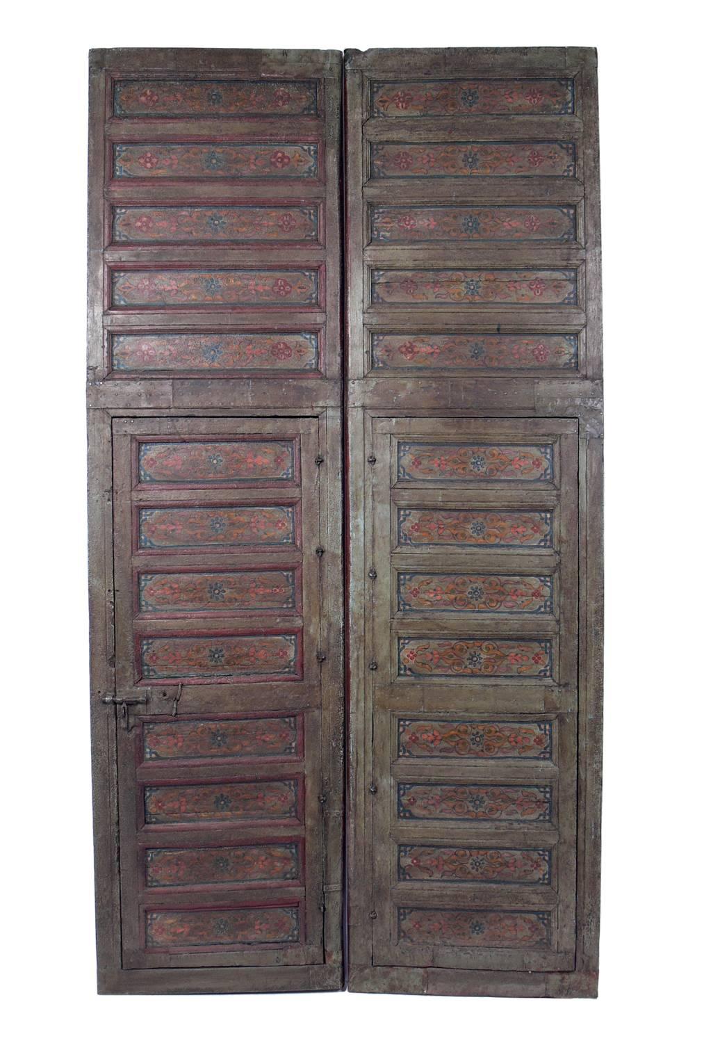 Tribal Pair of Exotic Hand-Painted Antique Moroccan Doors
