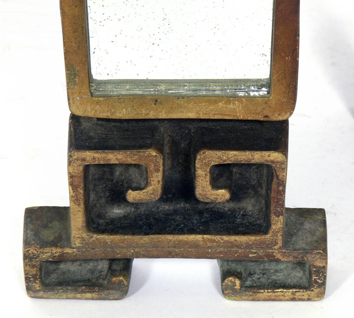 Antike Spiegel-Kaminböcke im Chinoiserie-Stil (amerikanisch) im Angebot